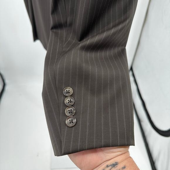 Pronto Uomo Wool Suit Blazer Mens 44S Brown Pinstriped Vented Back Shoulder Pads - Picture 9 of 11